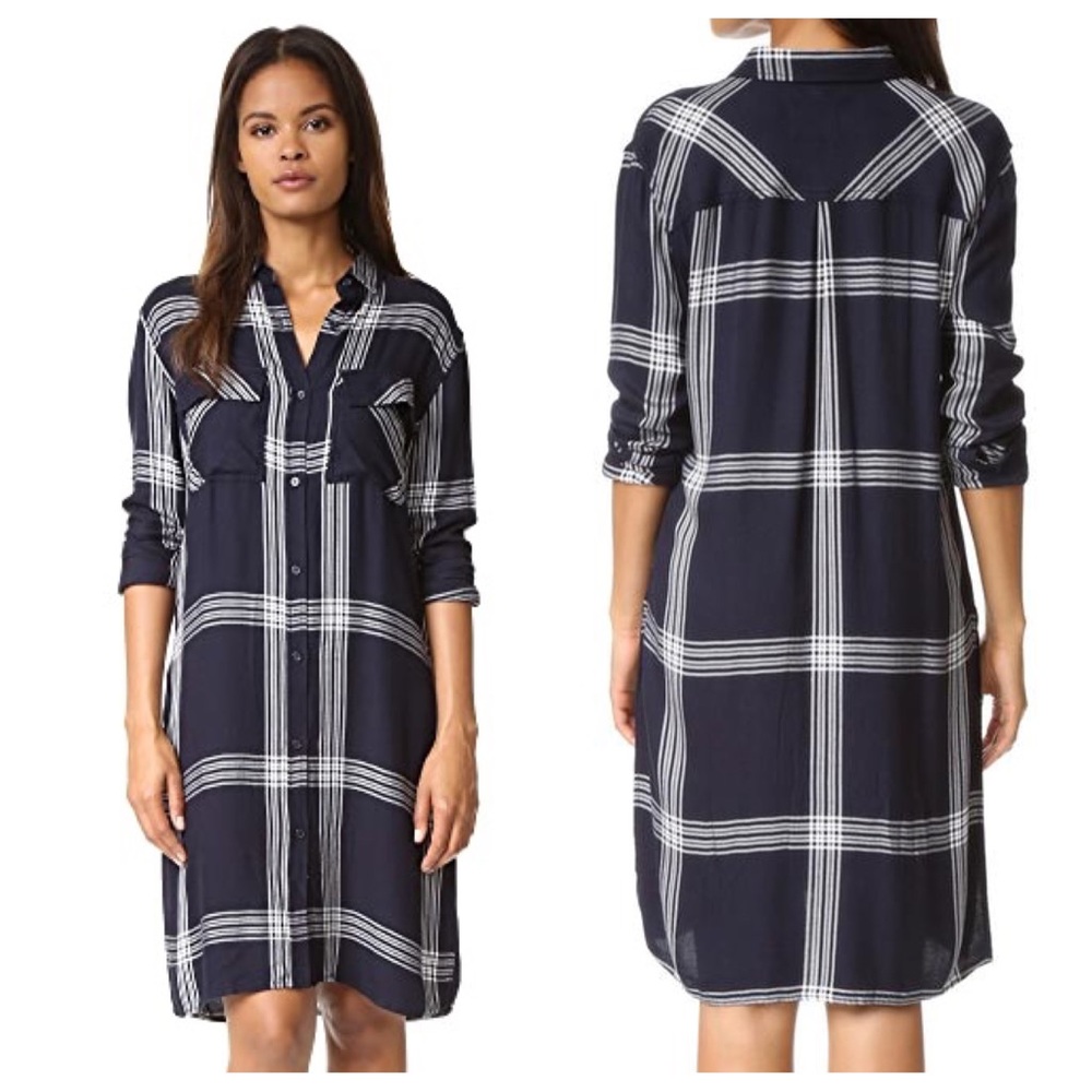Rails Dawson Dress Indigo Vanilla XS Plaid Shirtdress